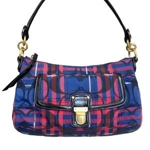 Coach rare y2k 21621 signature c poppy tartan plaid purple/pink/red hobo bag